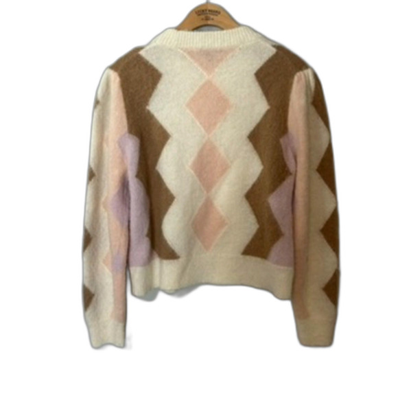 J.crew Womens Pullover Diamond-checked Cropped Crewneck Sweater Size Medium - Picture 9 of 16